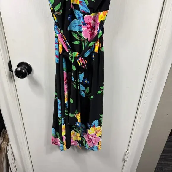 Lauren Ralph Lauren Floral Halter Midi Dress Size 12 – Black Tropical Belted NWT - Picture 4 of 12